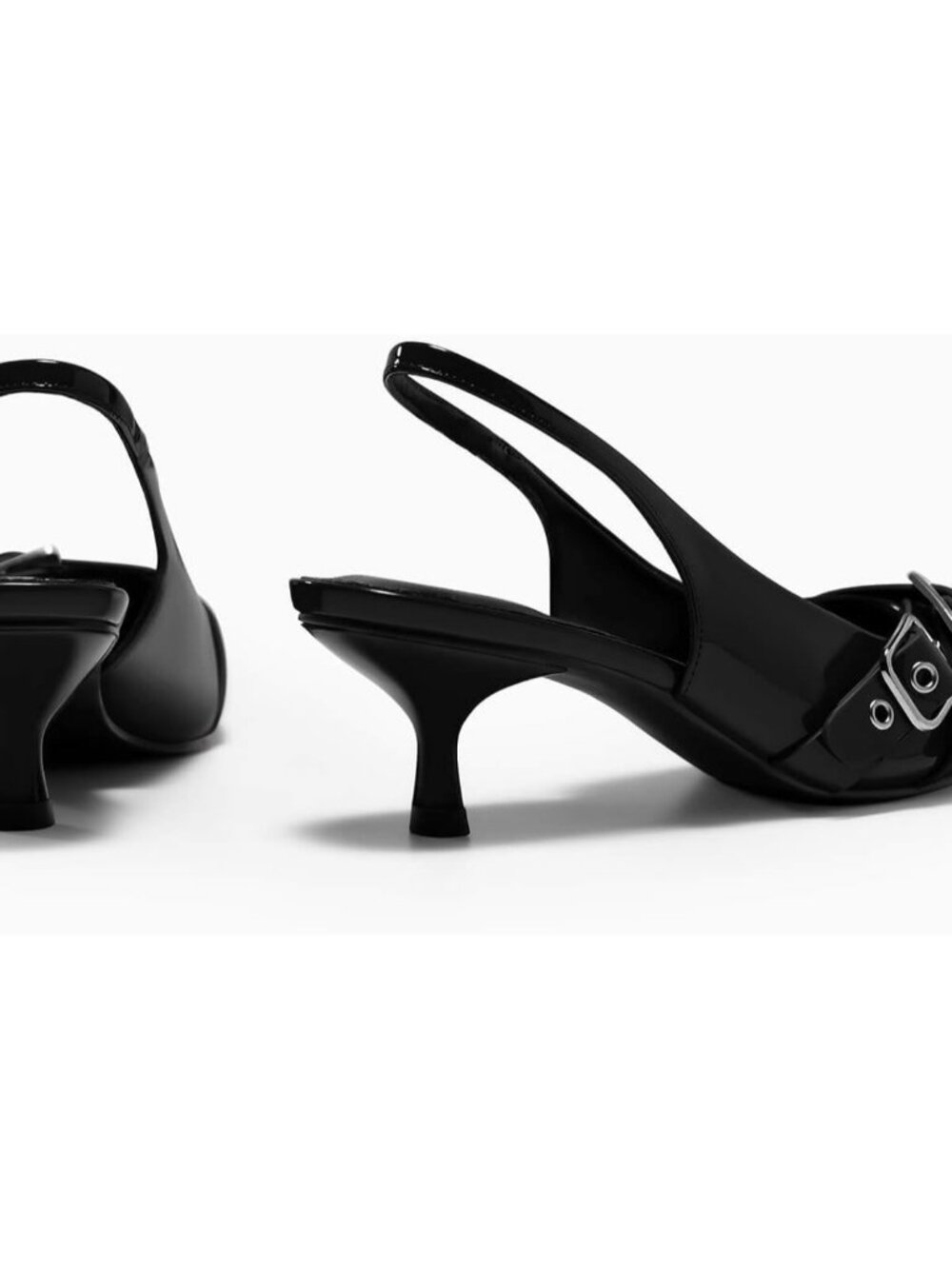 Coutgo Women's Black Close Pointed Toe Slingback Buckle Ankle Strap Heels Shoes - Picture 5 of 6